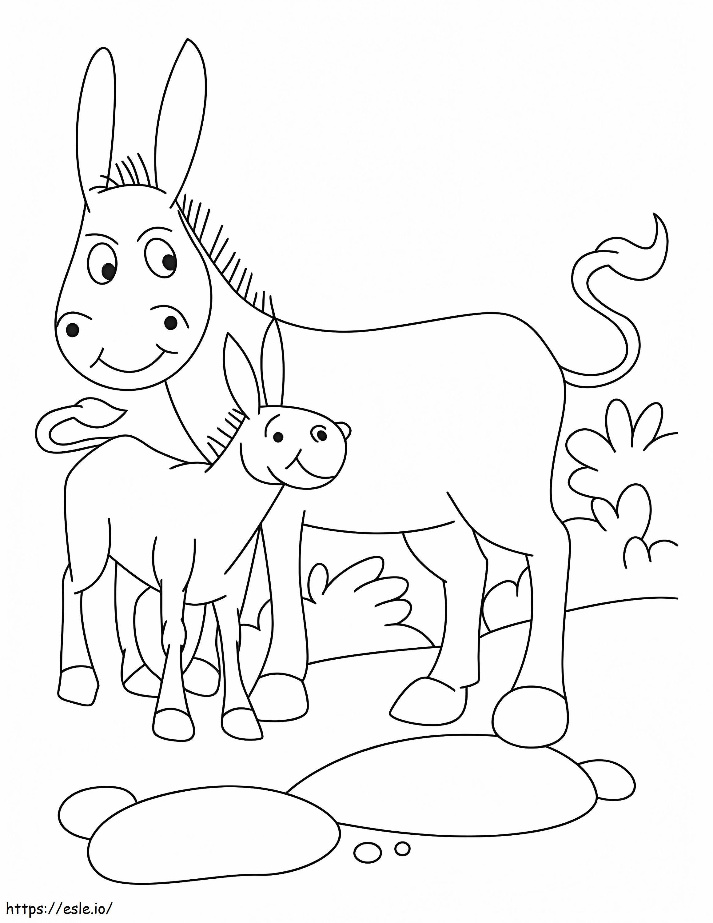Coloriage Mère âne de base et bébé âne à imprimer dessin