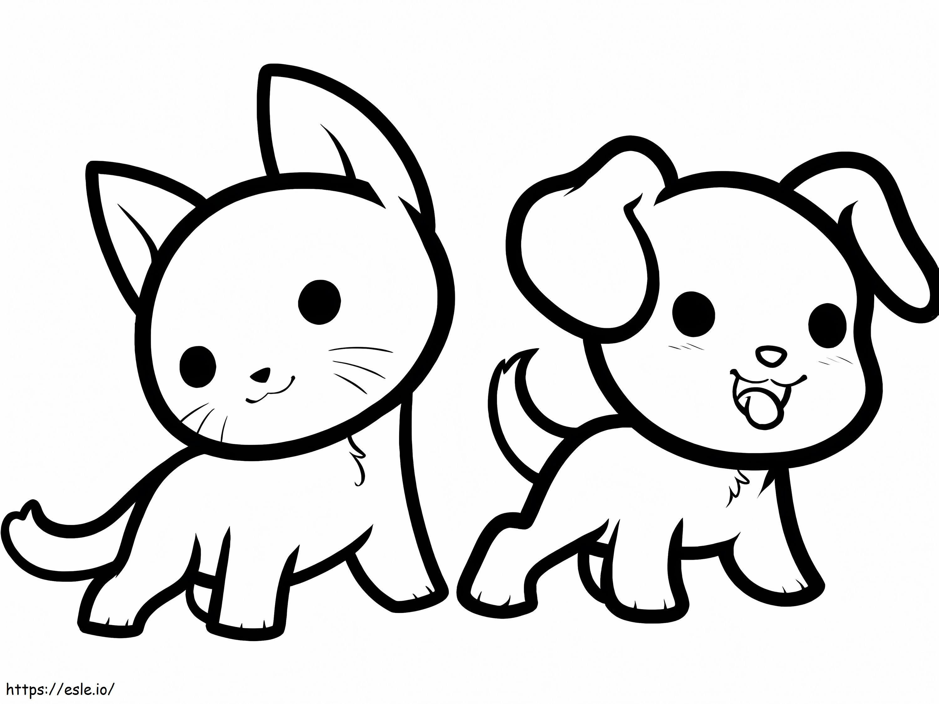 gato e cachorro fofo para colorir