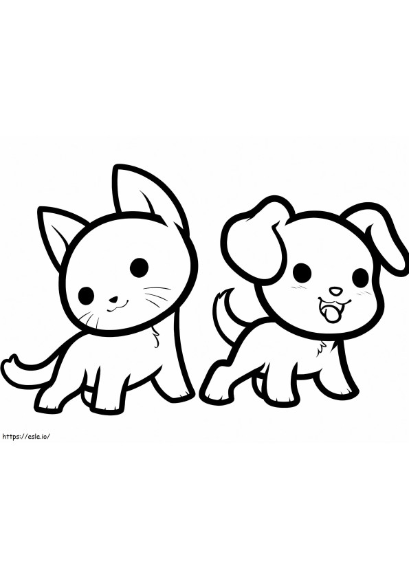 Cute Cat And Dog coloring page