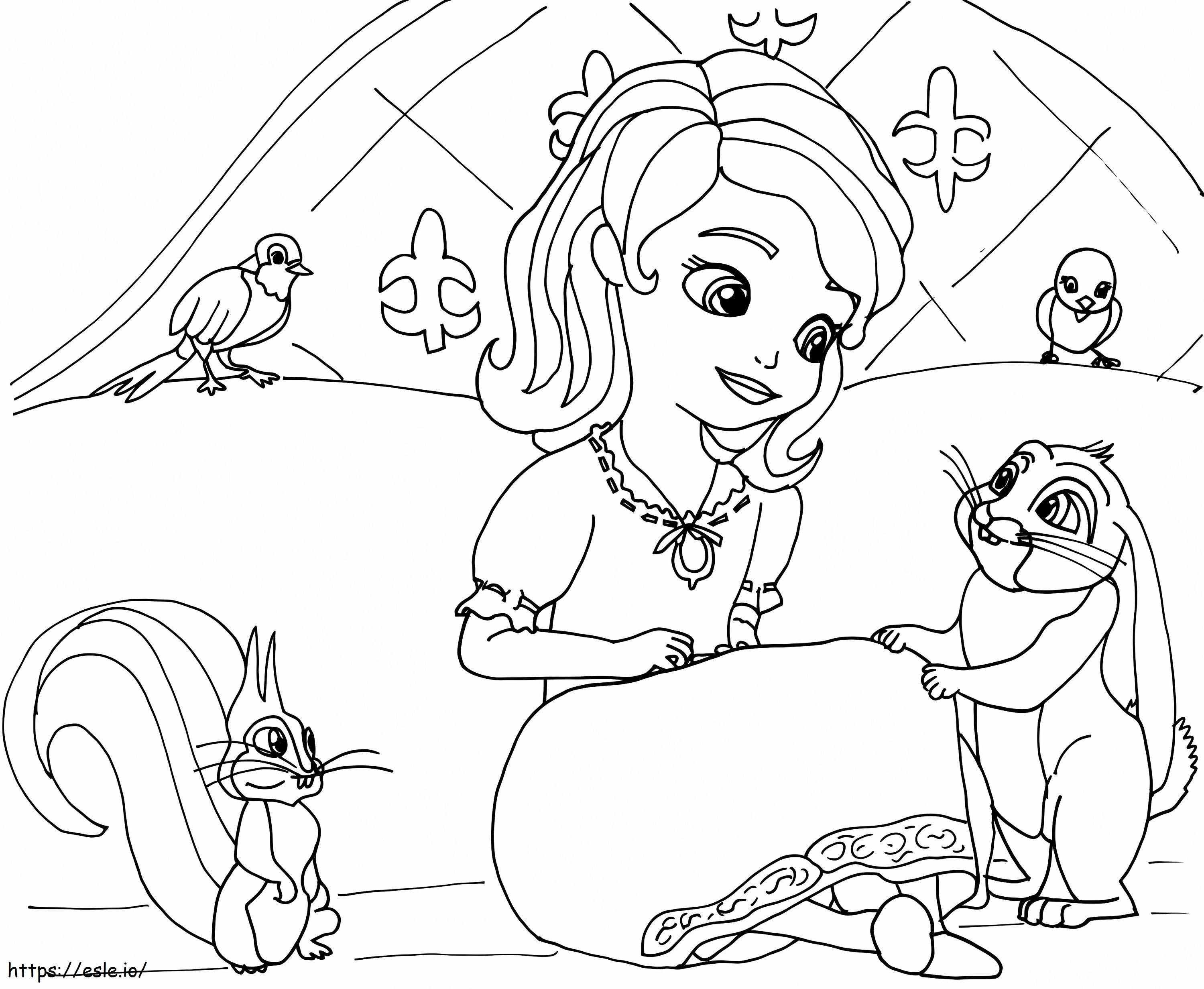 Principessa Sofia con animali da colorare