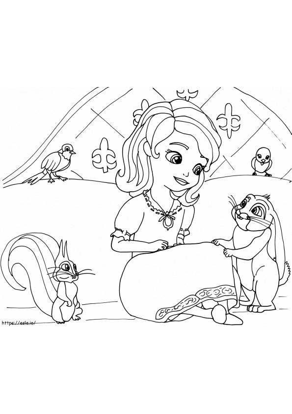 Prinsessa Sofia eläinten kanssa värityskuva