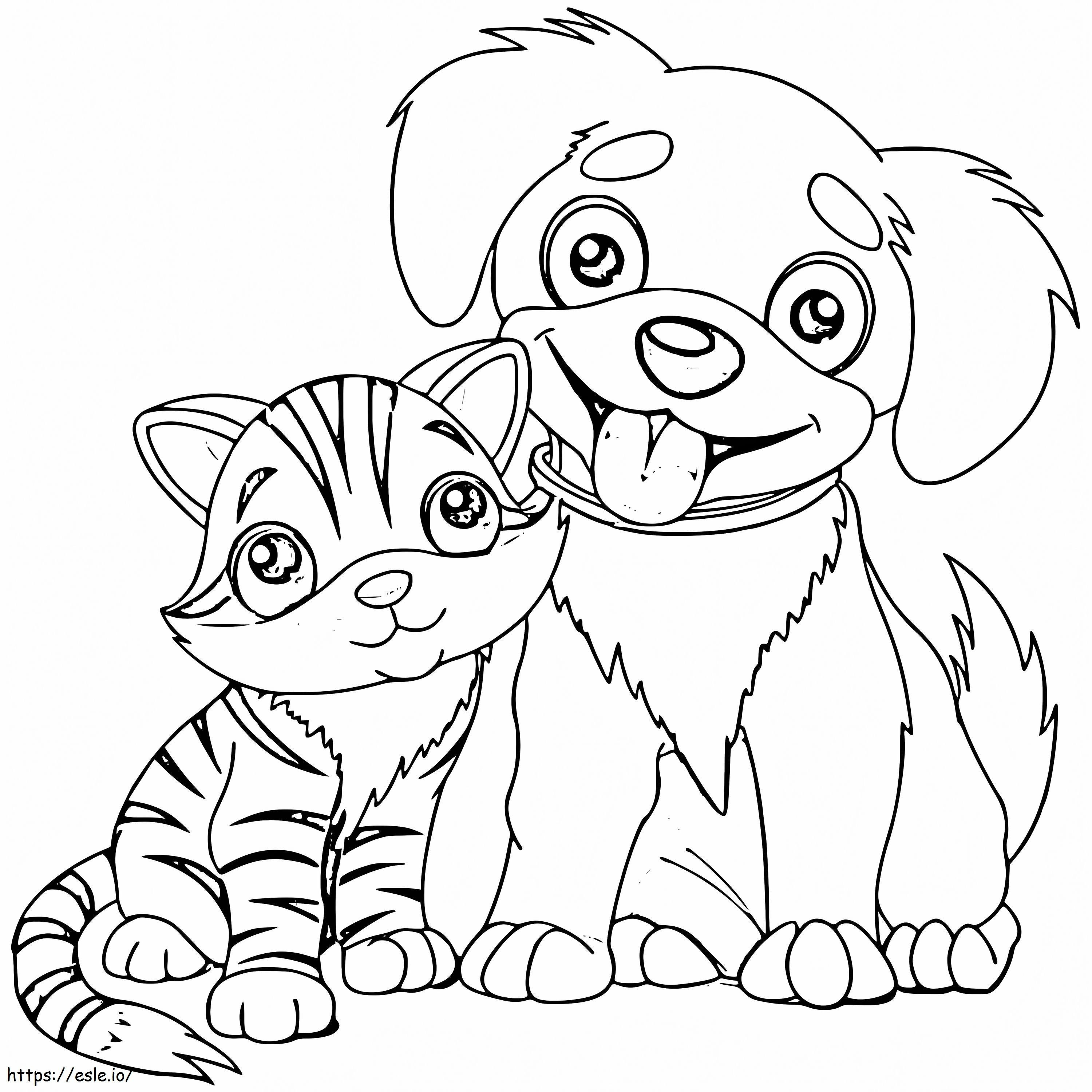Coloriage Chien et chat amicaux à imprimer dessin