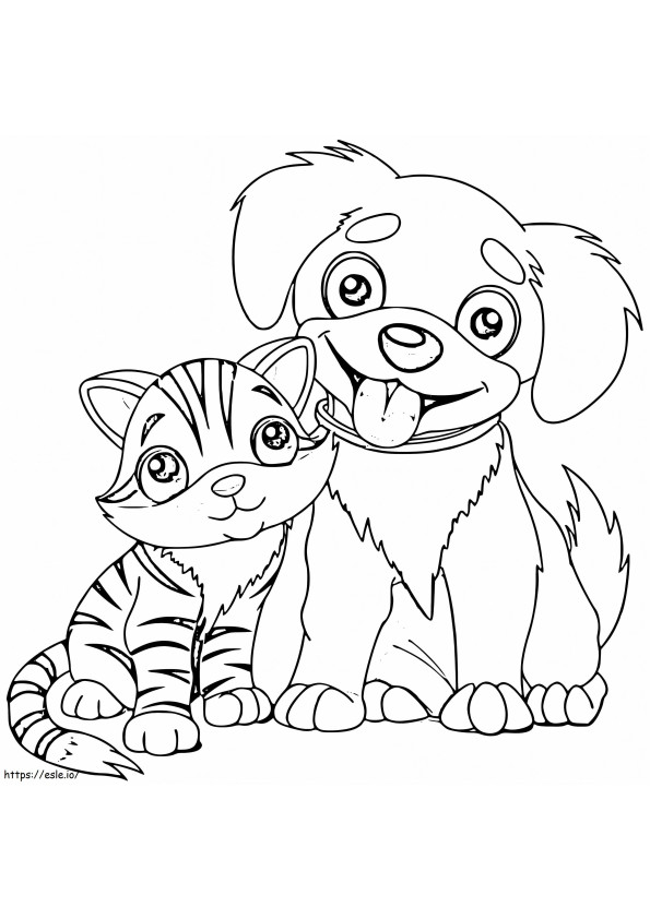 Friendly Dog And Cat coloring page