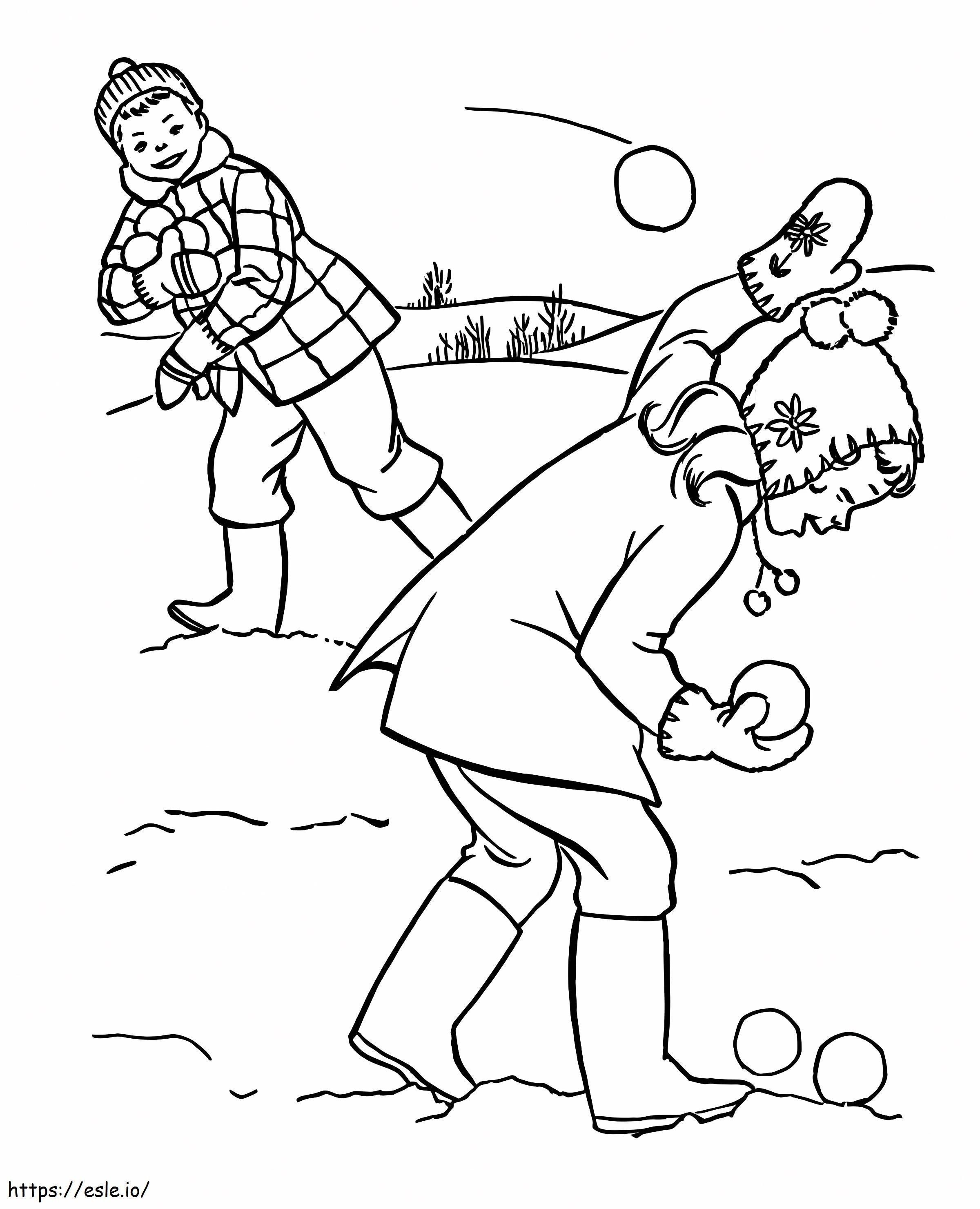 Coloriage Bataille de boules de neige avec des amis à imprimer dessin