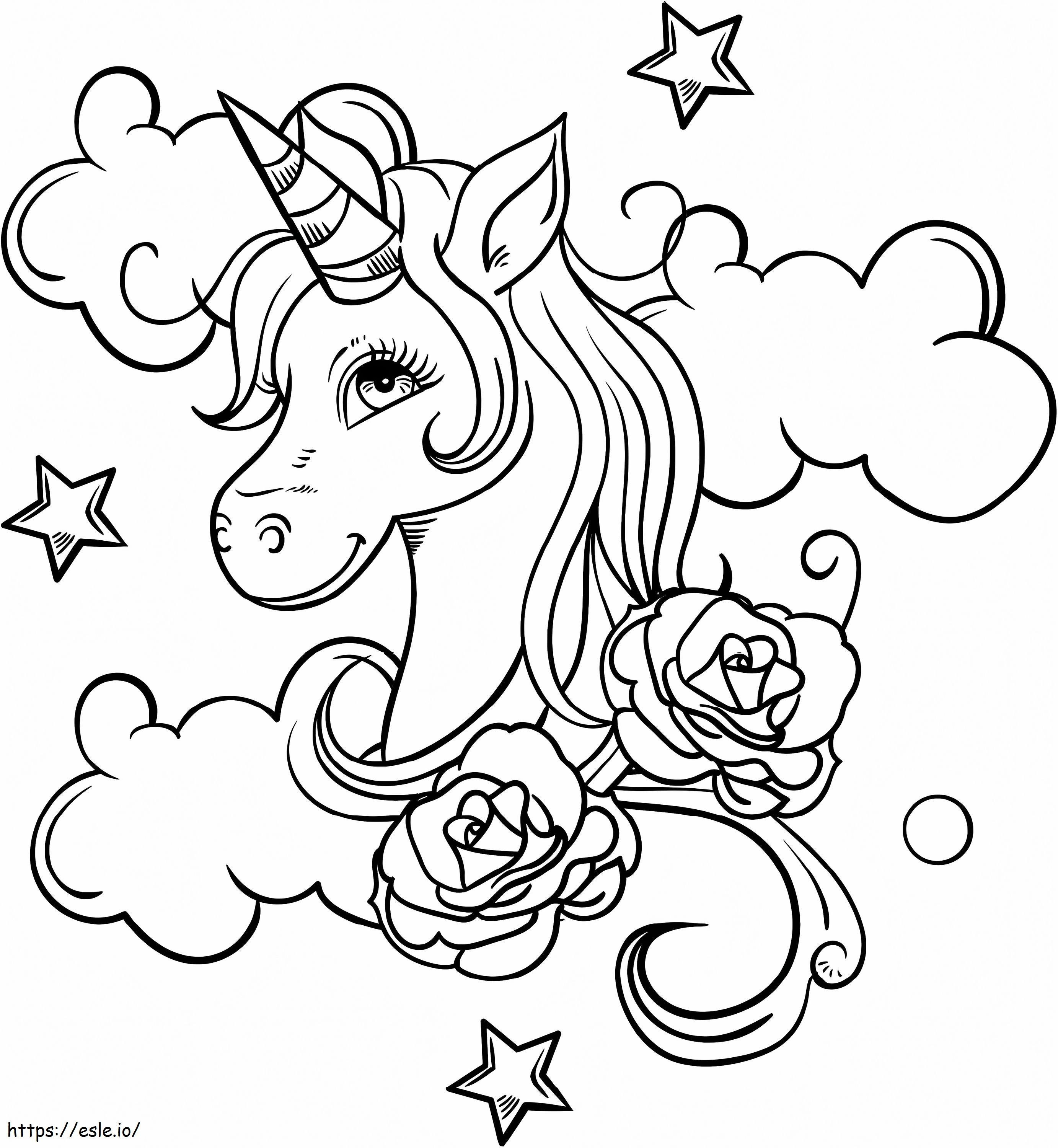 Kepala Unicorn Dengan Mawar Gambar Mewarnai