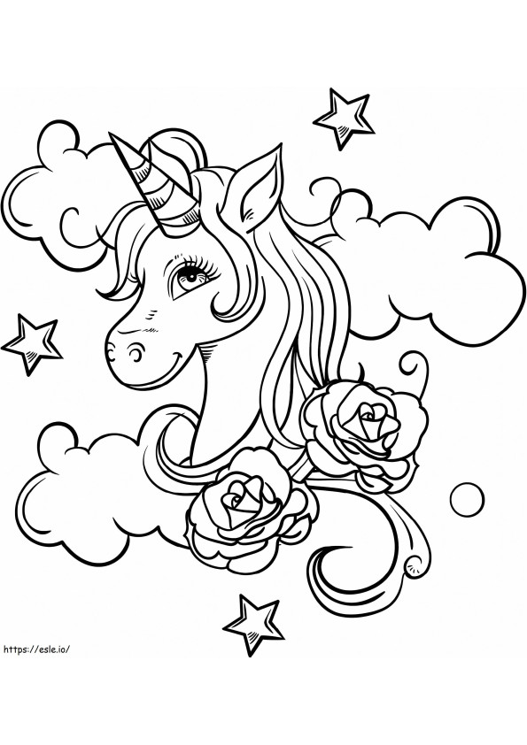 Kepala Unicorn Dengan Mawar Gambar Mewarnai