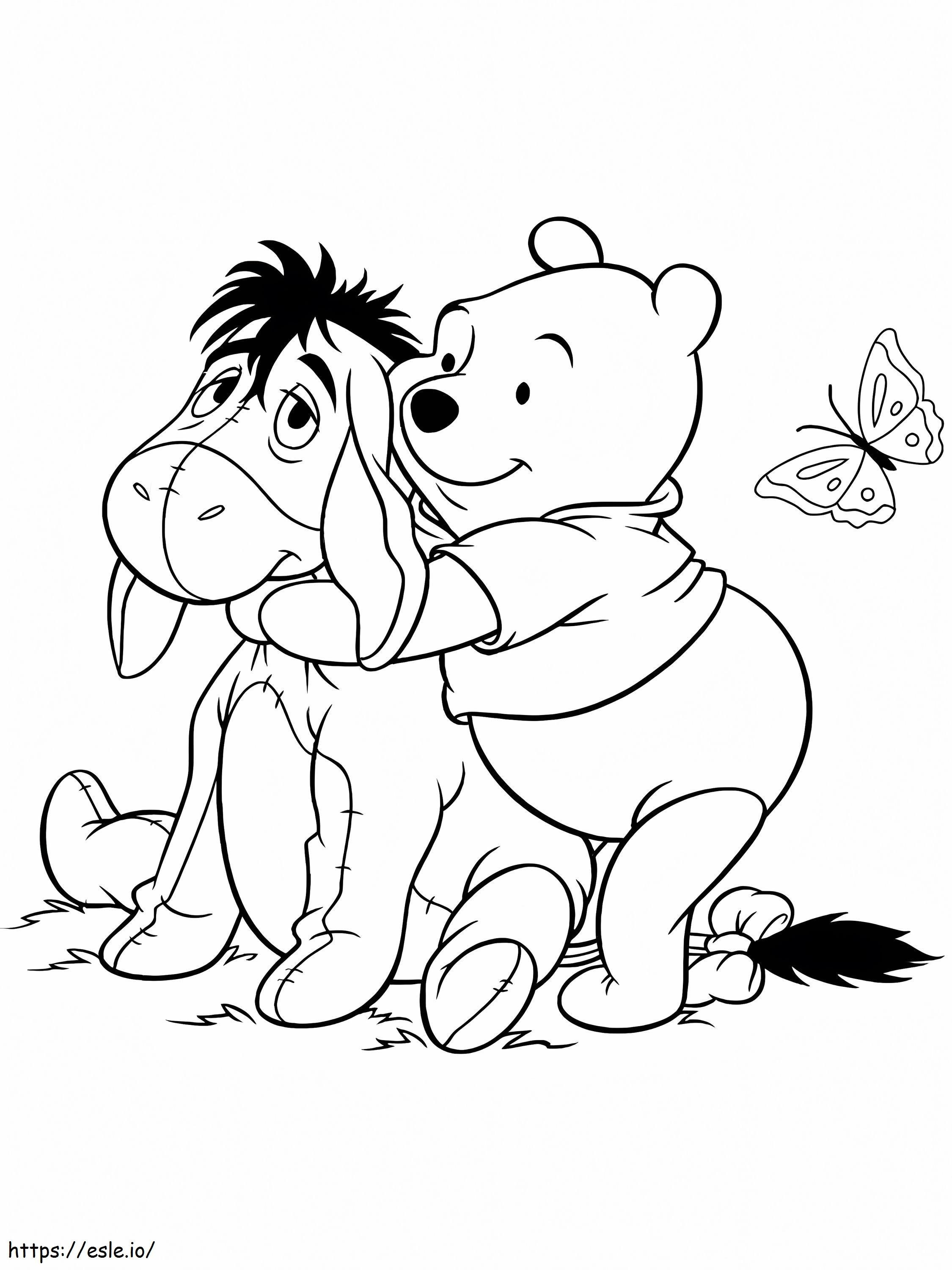 Winnie De Pooh Hugging Eeyore coloring page