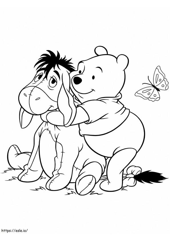 Winnie De Pooh Abraçando Bisonho para colorir