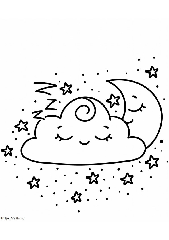 Coloriage Nuage souriant avec la lune à imprimer dessin