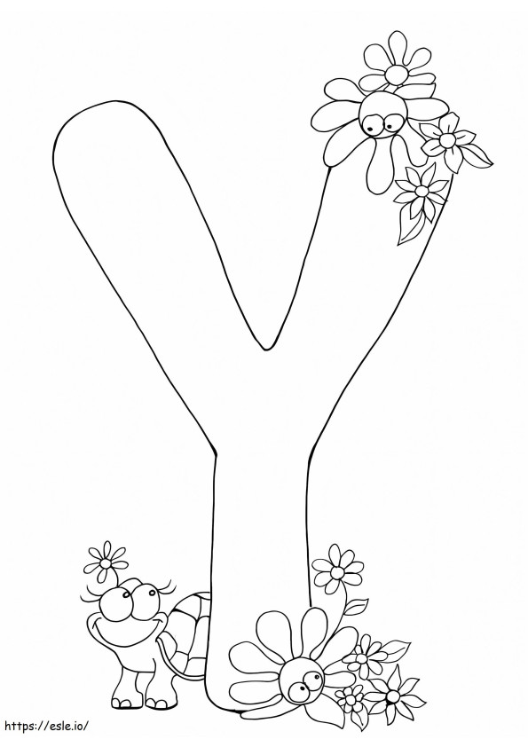 Coloriage Lettre Y Avec Tortue Et Fleur à imprimer dessin