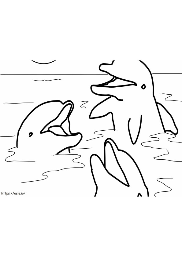 Coloriage Heureux trois dauphins à imprimer dessin