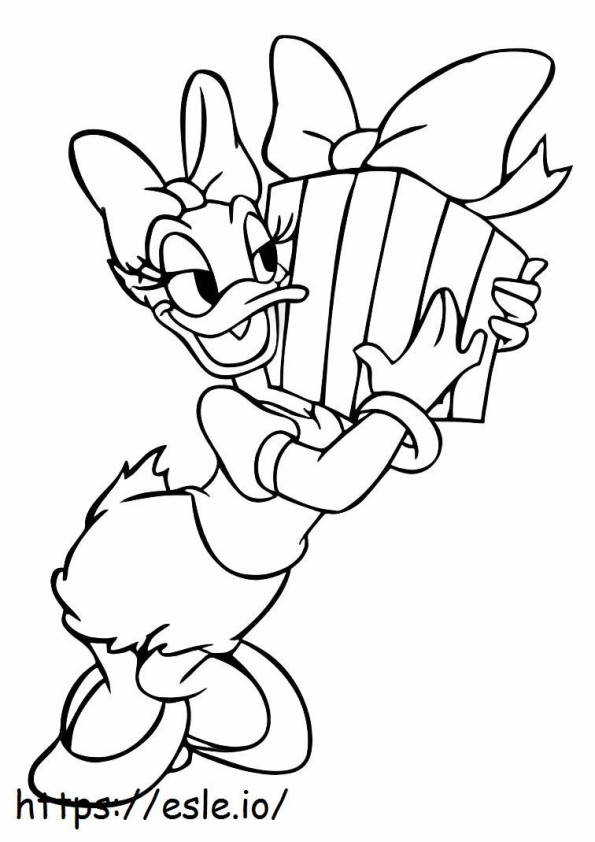 Coloriage Bébé Daisy Duck avec boîte-cadeau à imprimer dessin