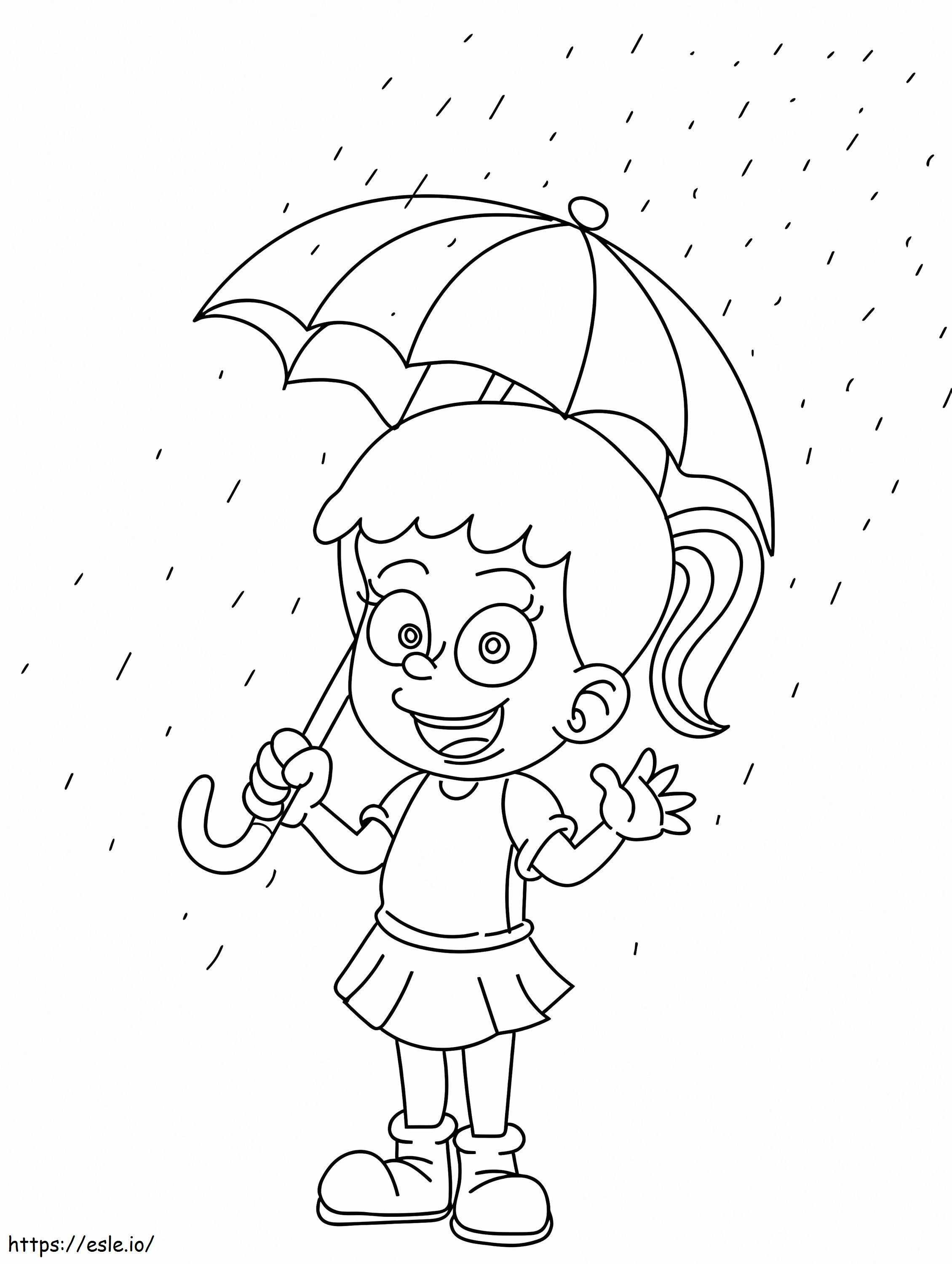 chica bajo la lluvia para colorear