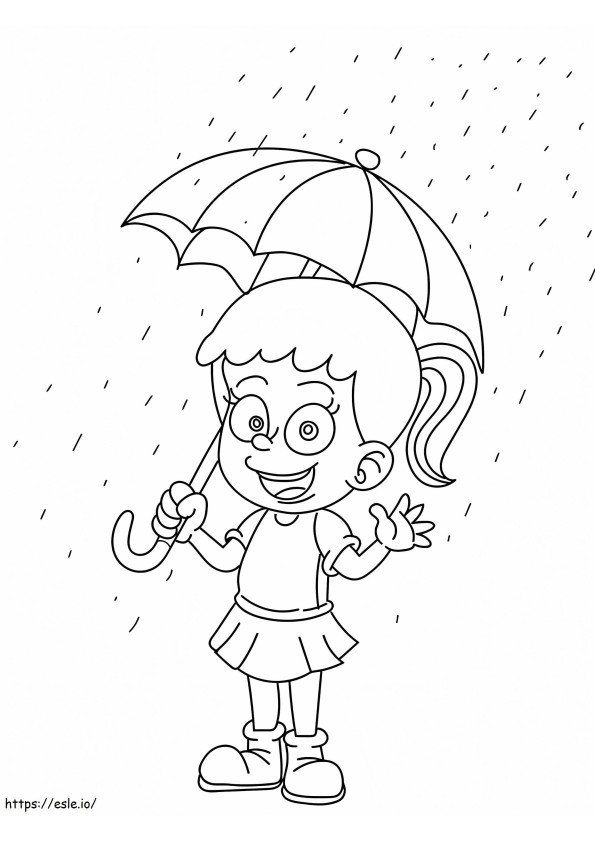 Meisje In De Regen kleurplaat