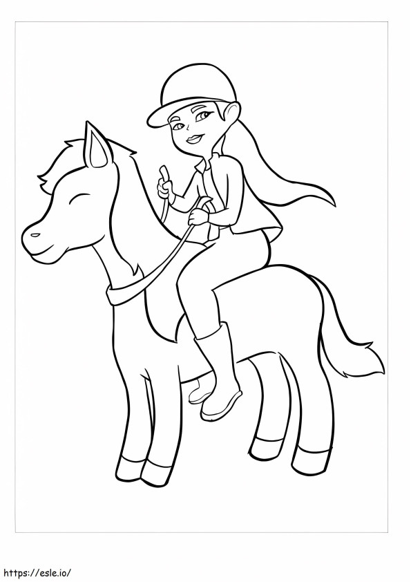 Nainen istuu hevosella värityskuva