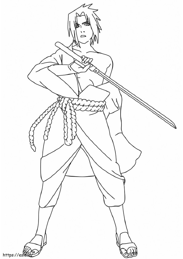 Coloriage Uchiha Sasuke tenant une épée à imprimer dessin