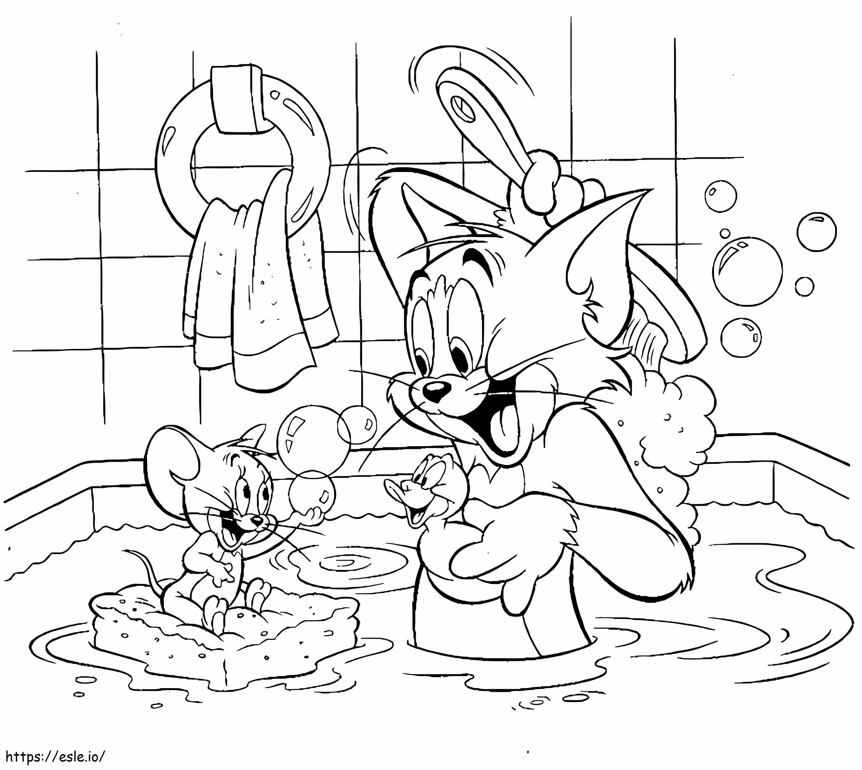 Coloriage Tom et Jerry pratiquent l'hygiène à imprimer dessin