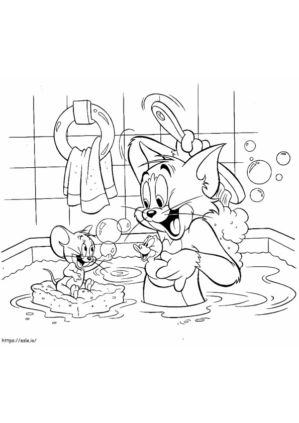 Tom e Jerry praticam higiene para colorir