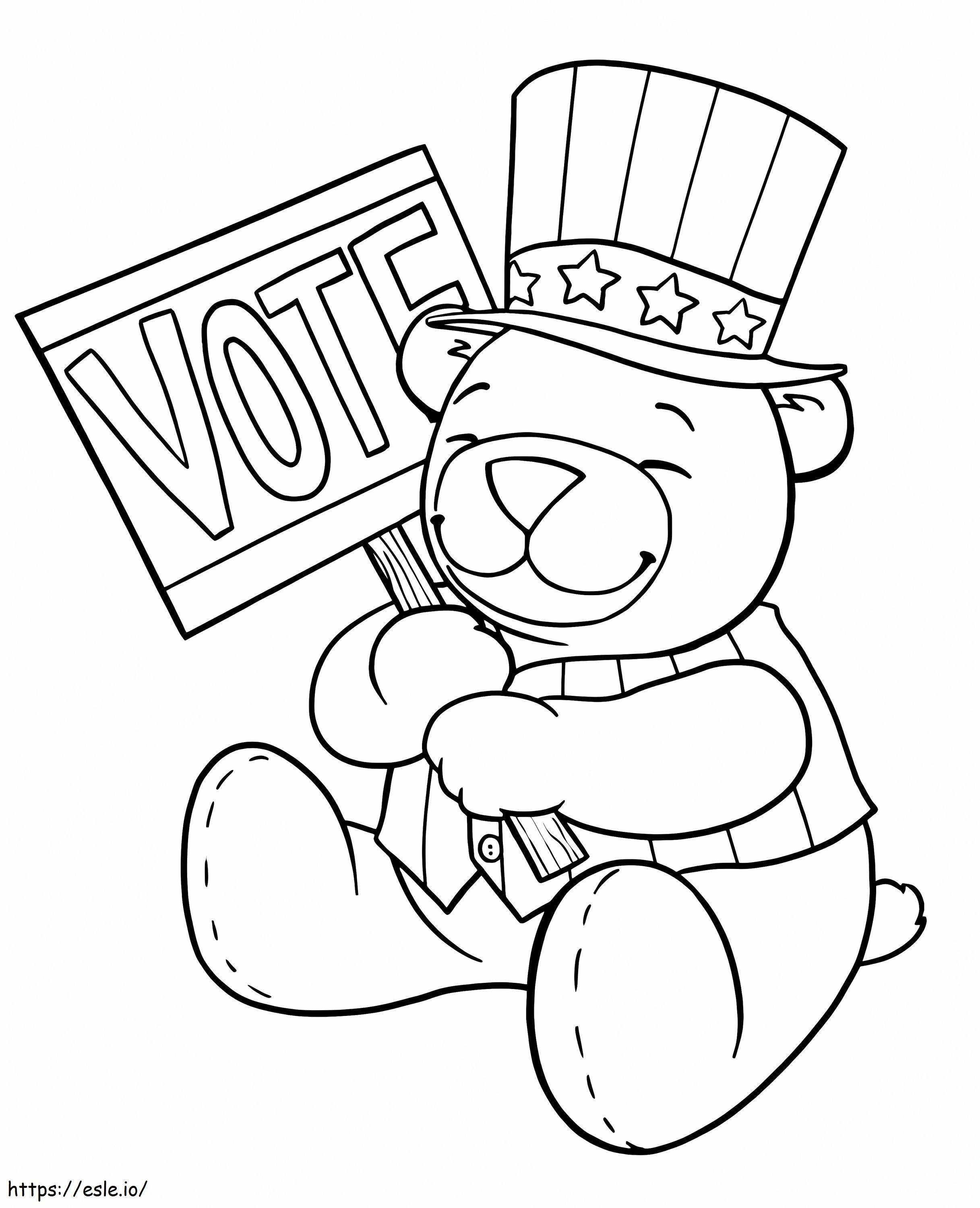 Coloriage Ours de vote le jour de l'élection à imprimer dessin