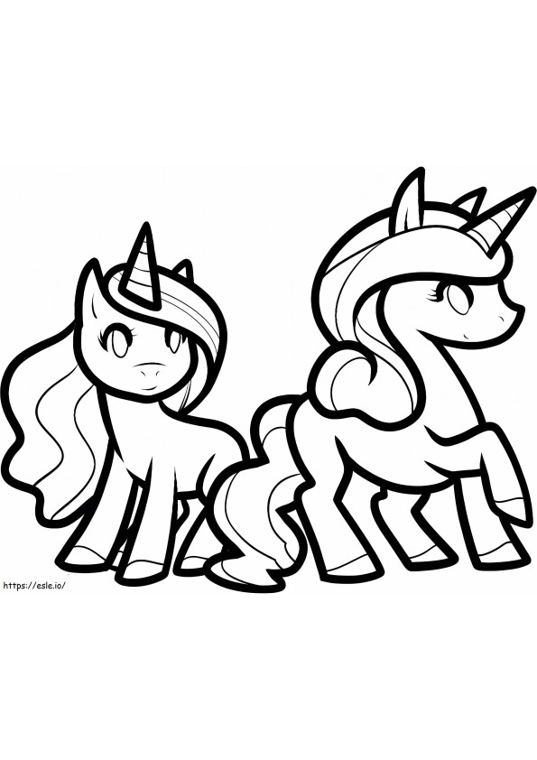 Two Cute Unicorns 1024X815 coloring page