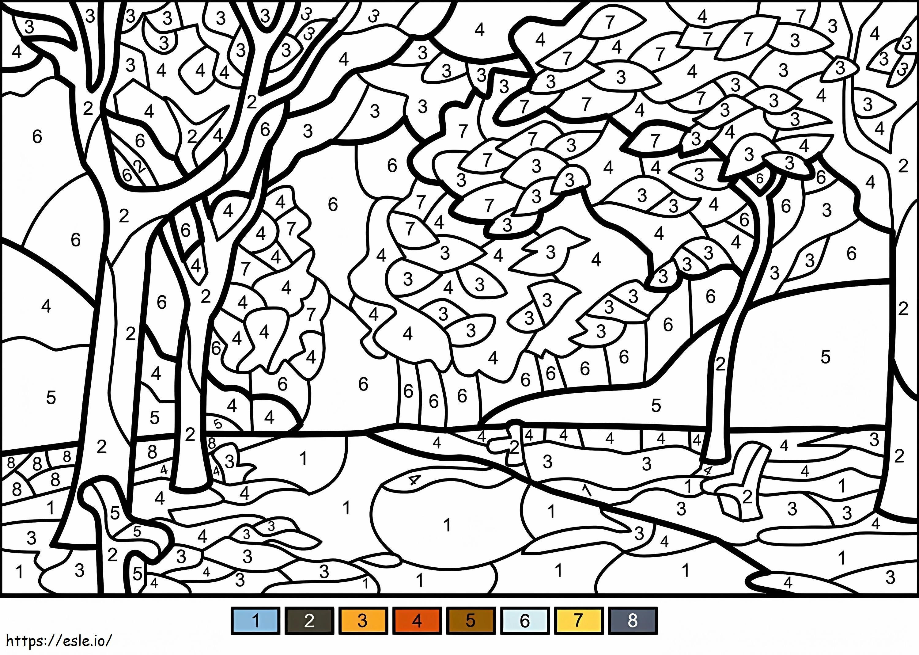 Fall Trees Väri Numeron mukaan värityskuva