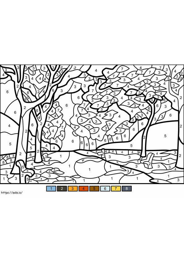 秋の木々 番号ごとに色を塗る ぬりえ - 塗り絵