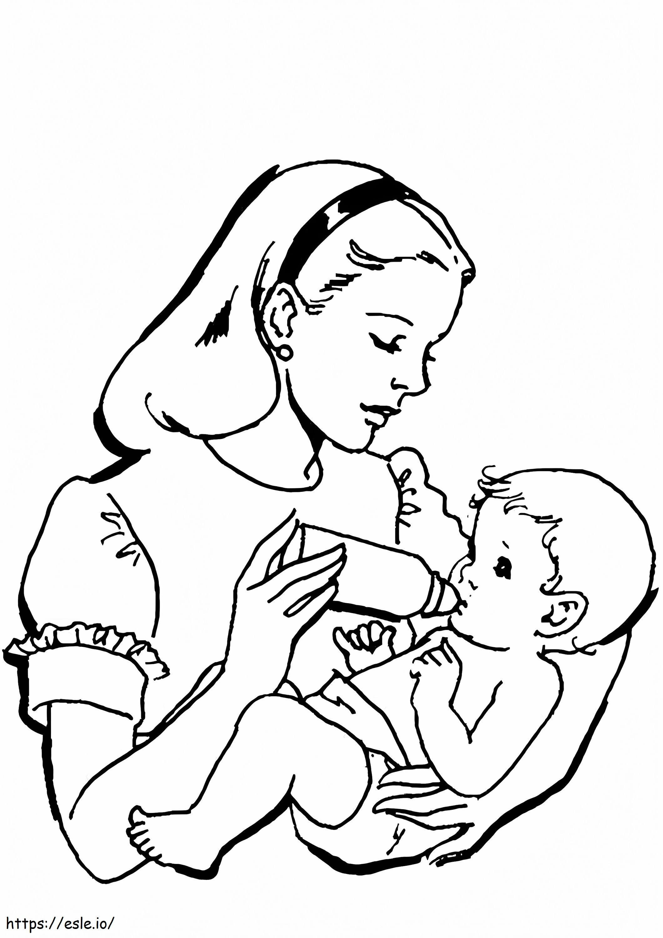 母親は赤ちゃんにミルクを与える ぬりえ - 塗り絵