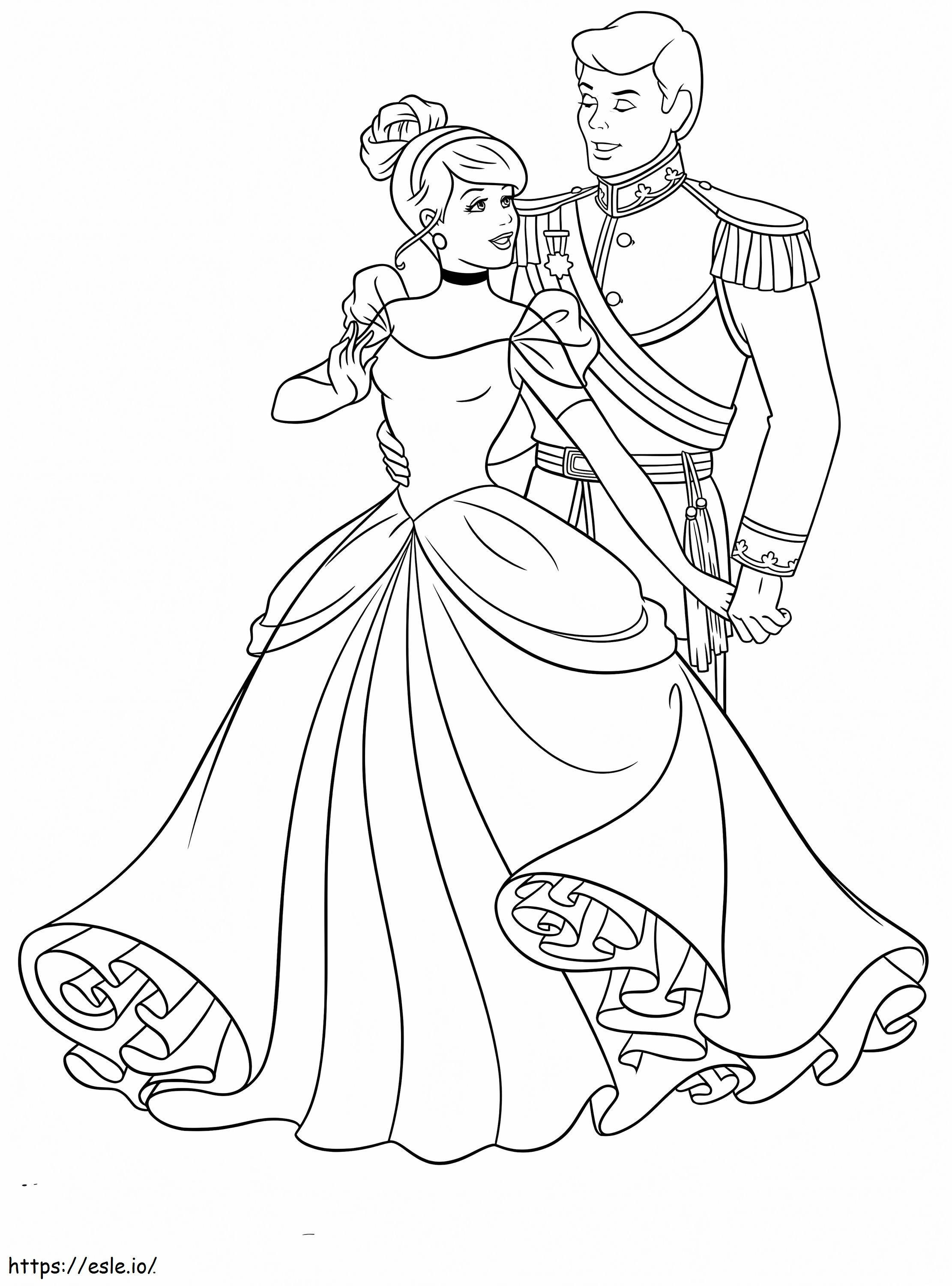 Coloriage Cendrillon et le prince qui danse à imprimer dessin