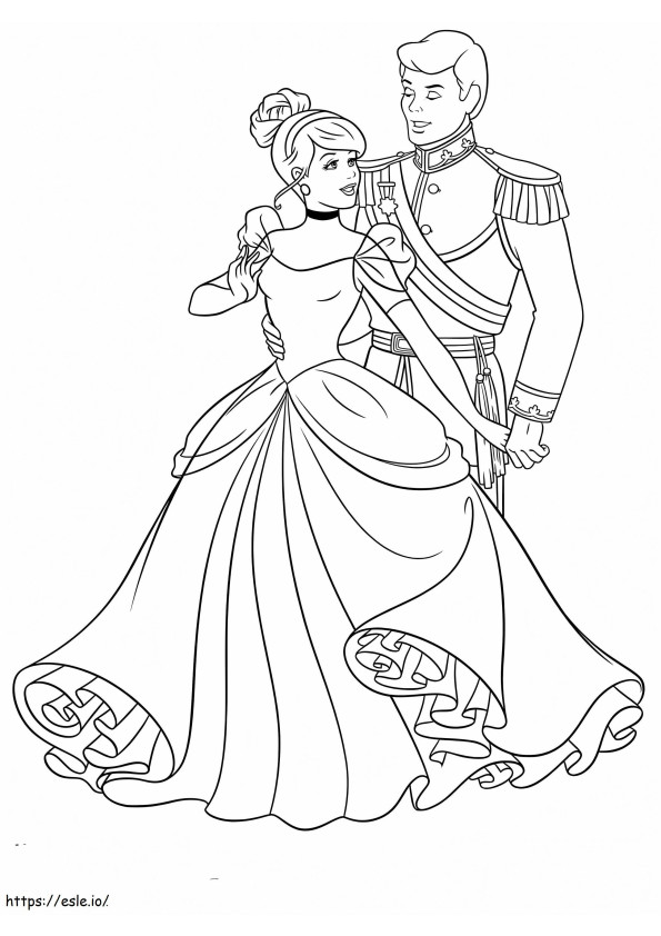 Dança da Cinderela e do Príncipe para colorir