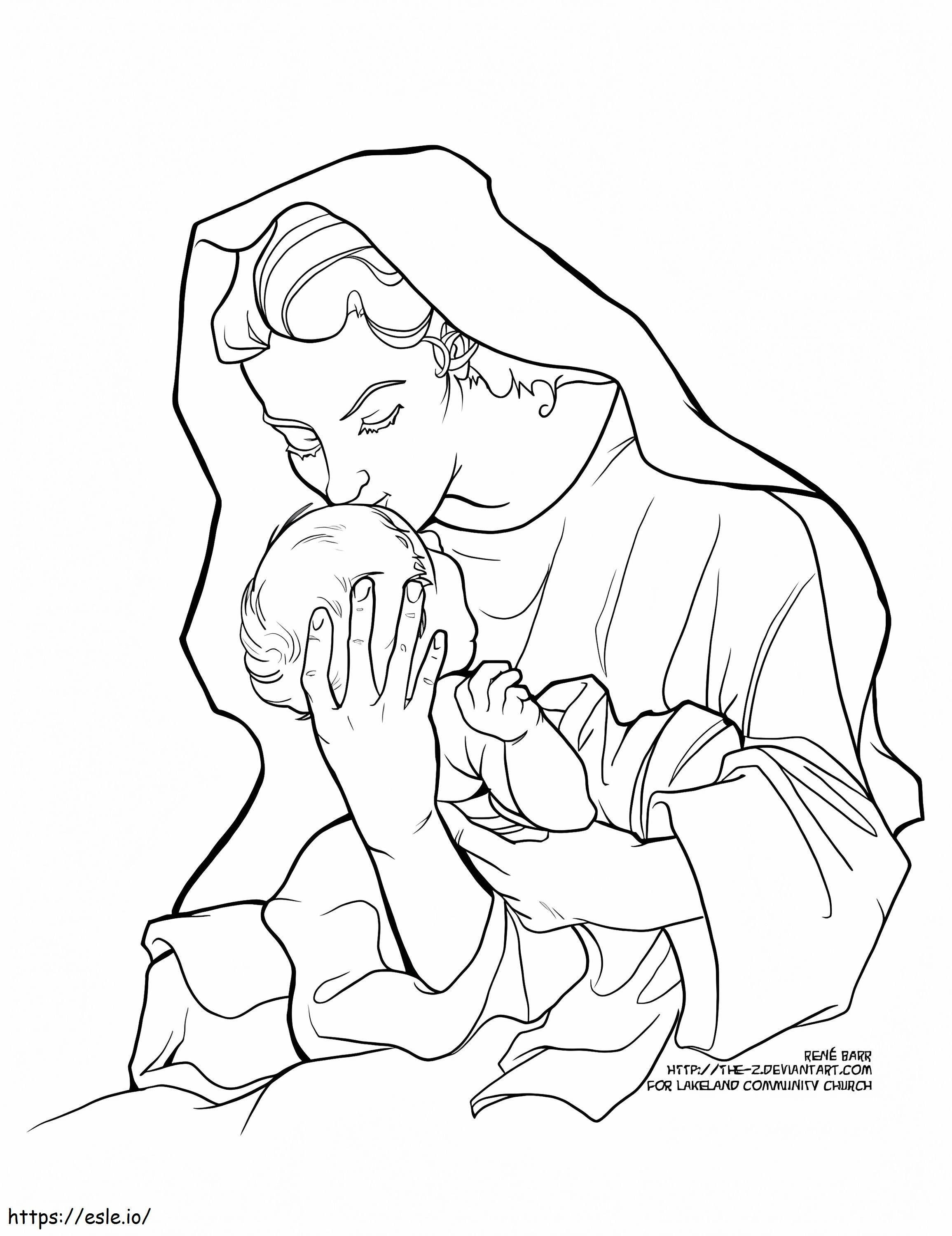 印刷可能なイエスの母マリア ぬりえ - 塗り絵