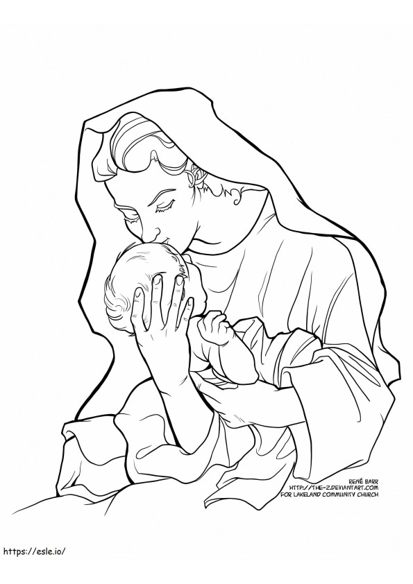 Afdrukbare Maria Moeder van Jezus kleurplaat