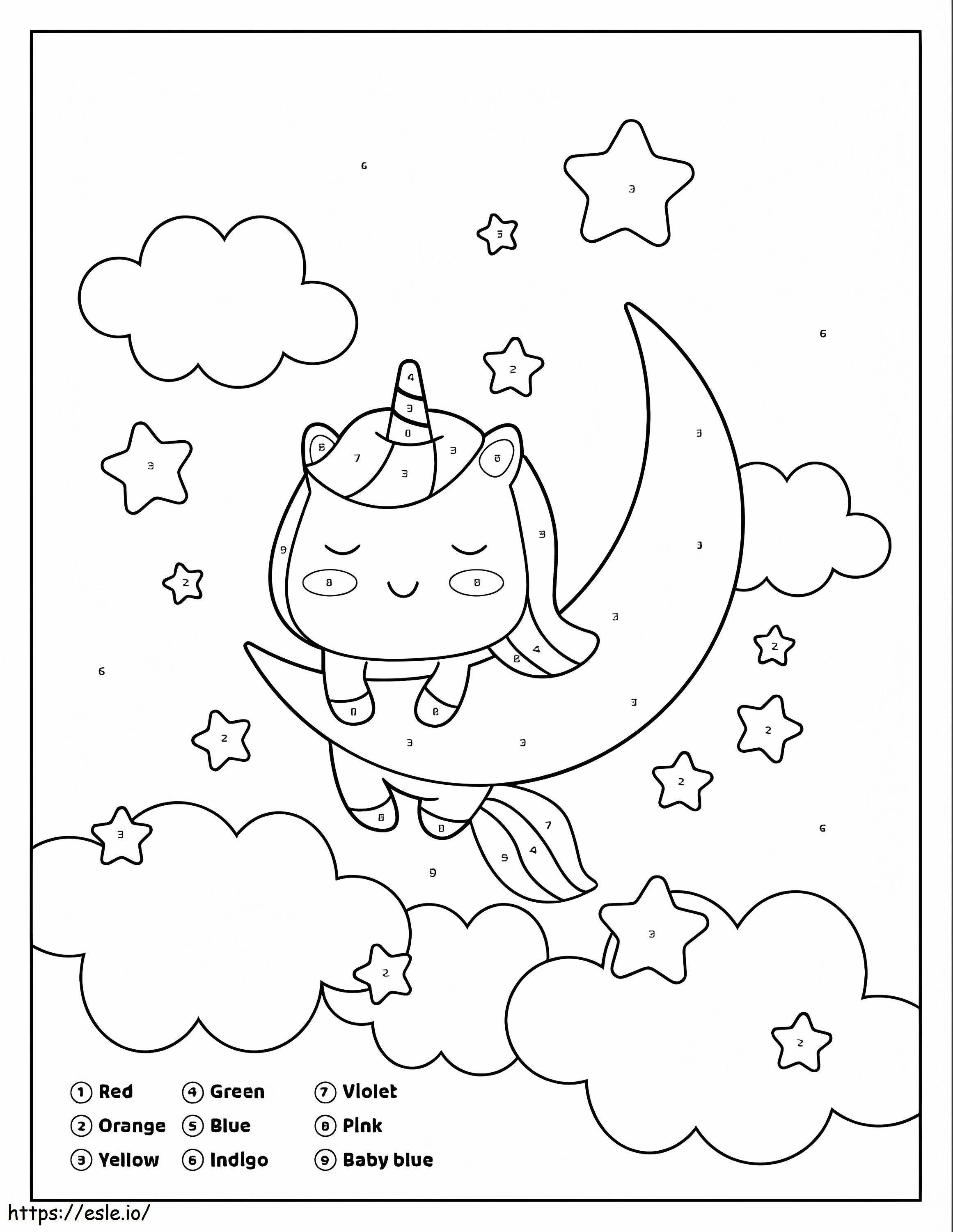 Kawaii Unicorn Color By Number coloring page