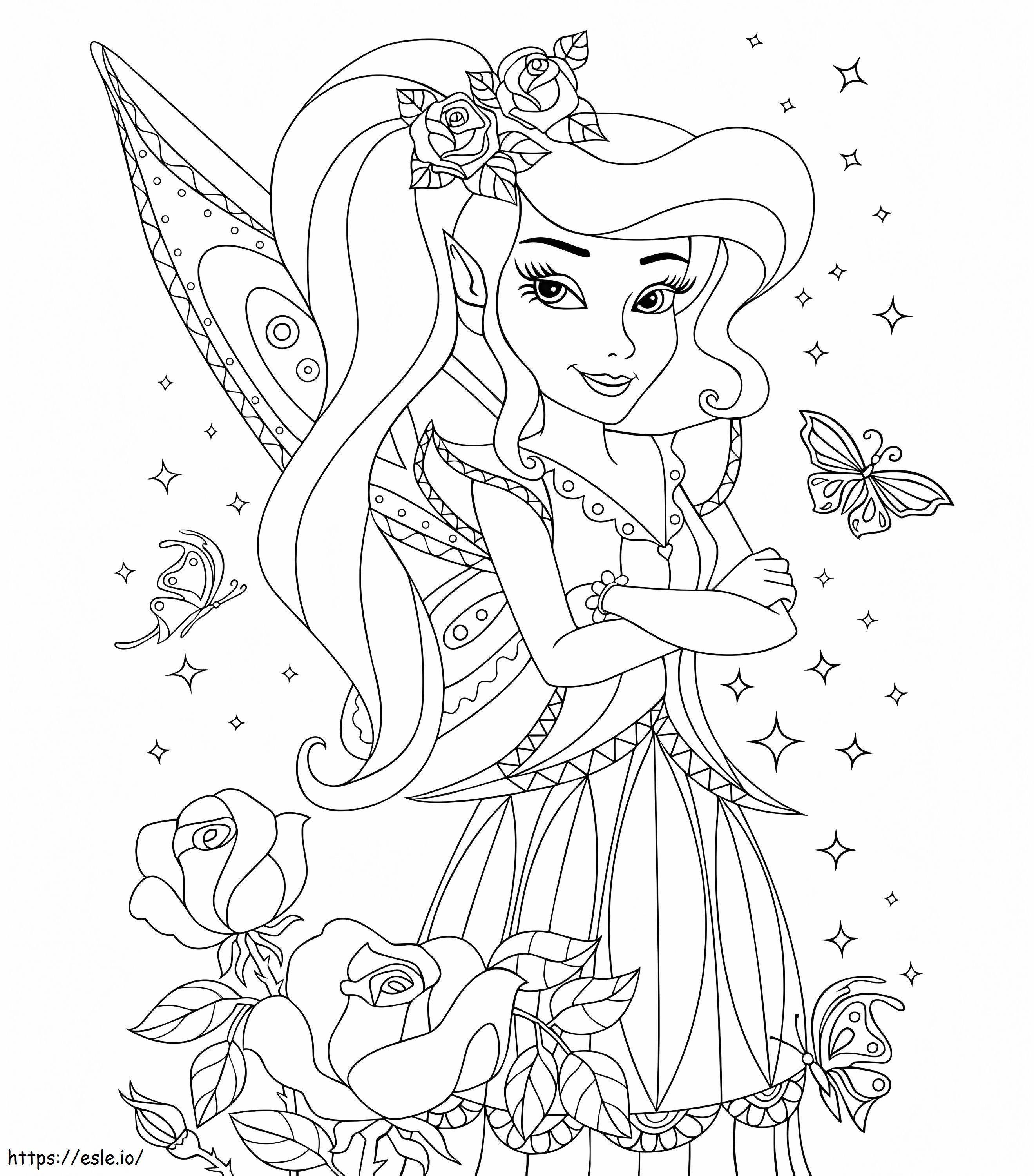 Fairy With Butterflies And Roses coloring page