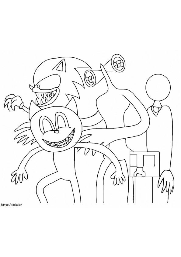 Coloriage Chat de dessin animé et monstres à imprimer dessin