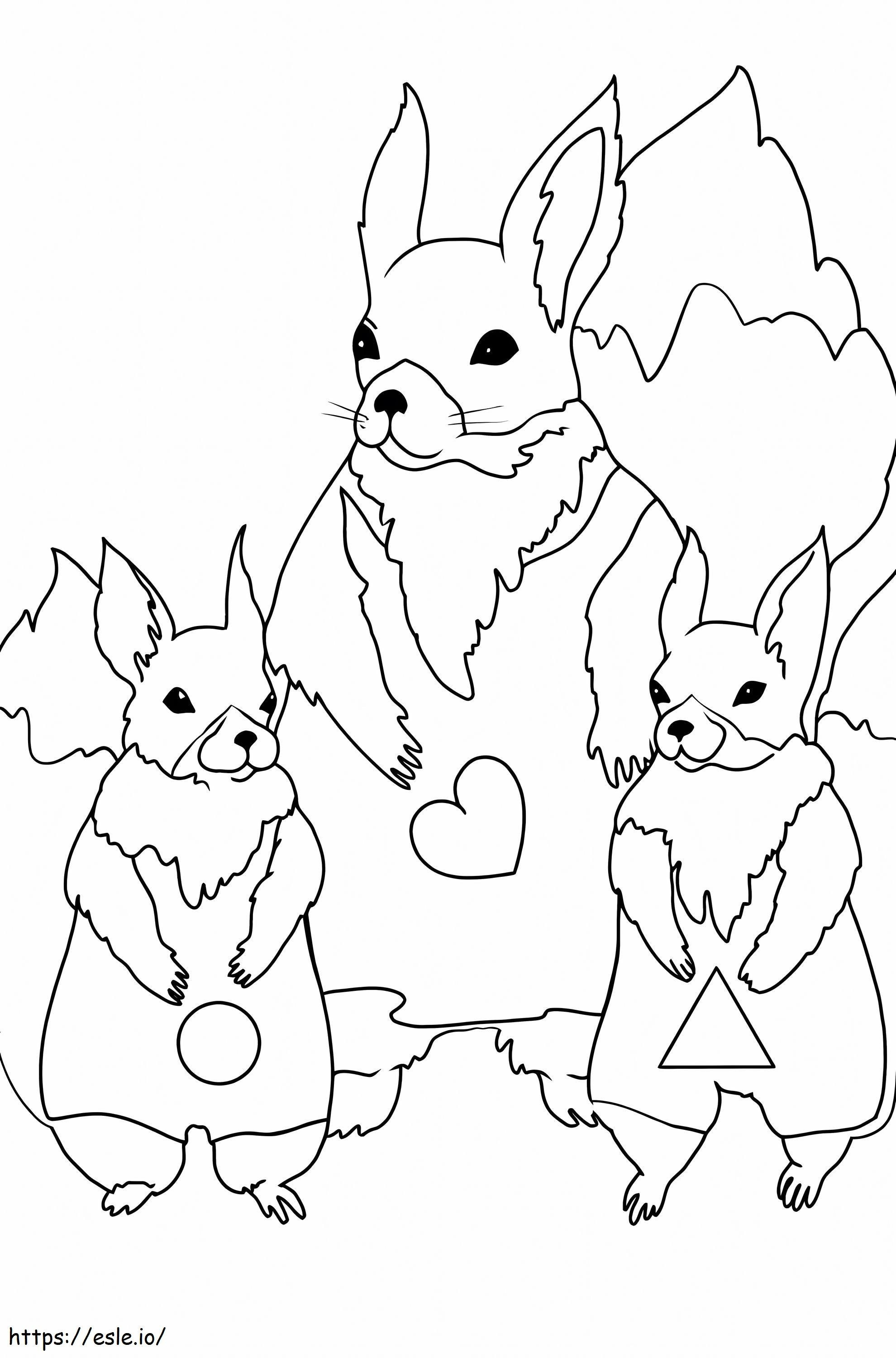 Conejo familiar de dibujos animados en primavera para colorear