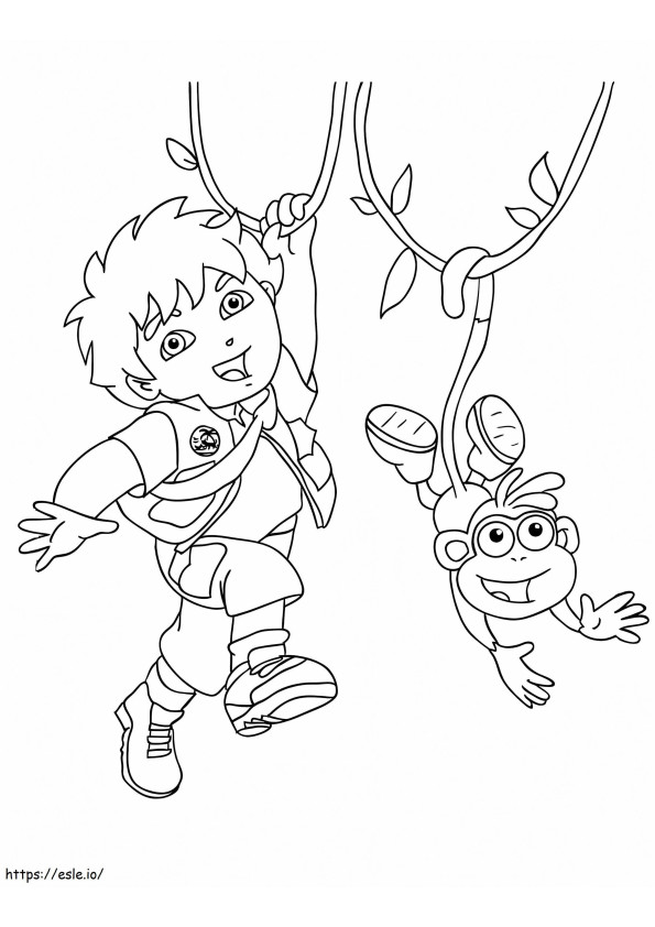 Diego e macaco escalando para colorir