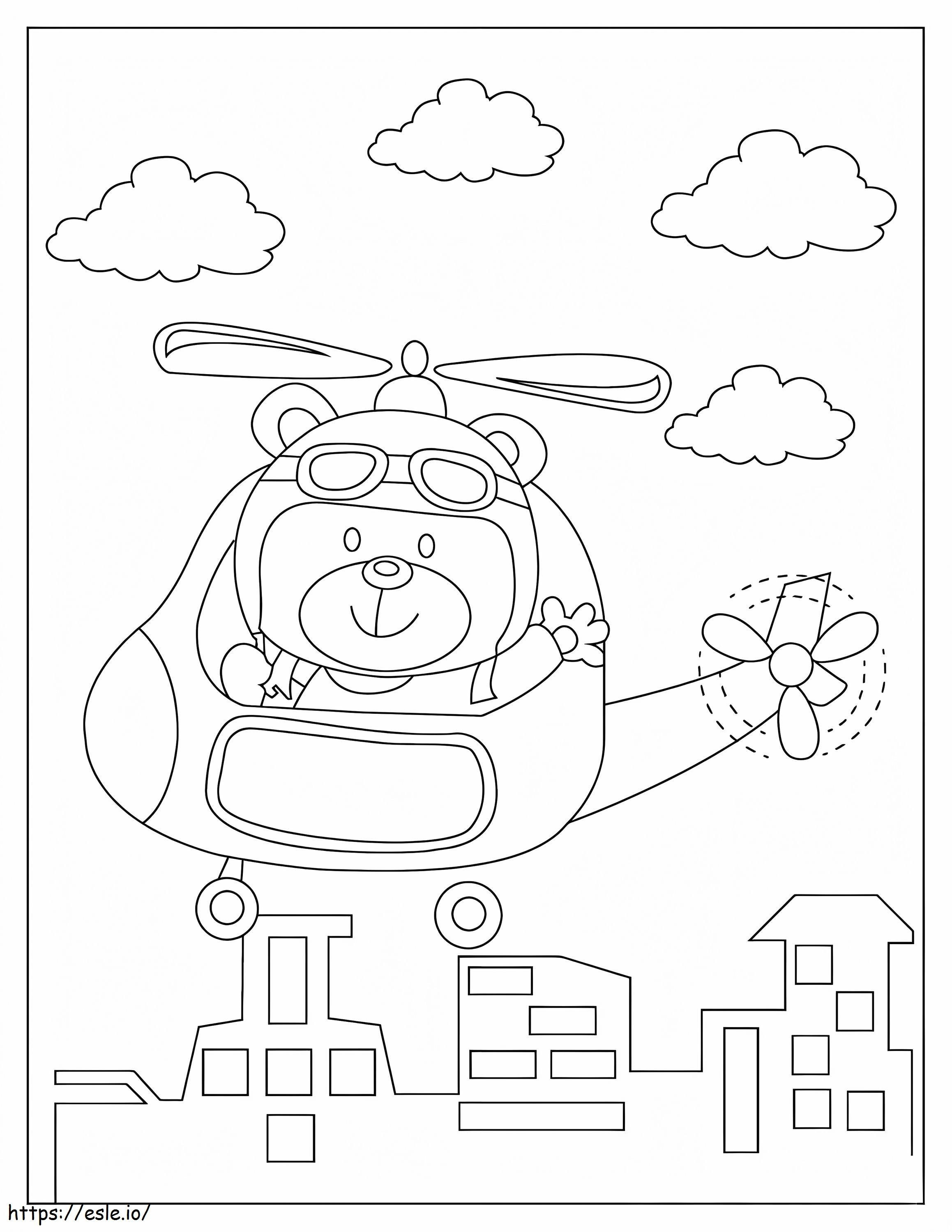 Bear In Helicopter coloring page