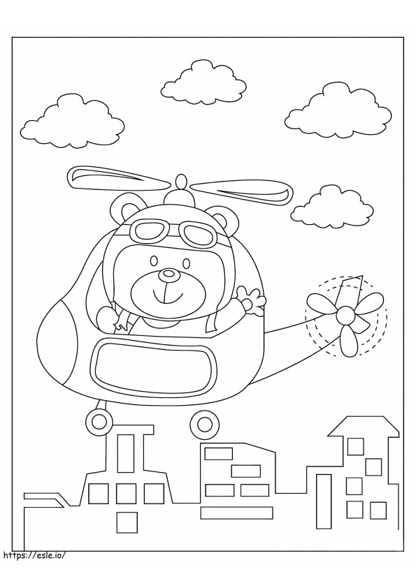 Bear In Helicopter coloring page