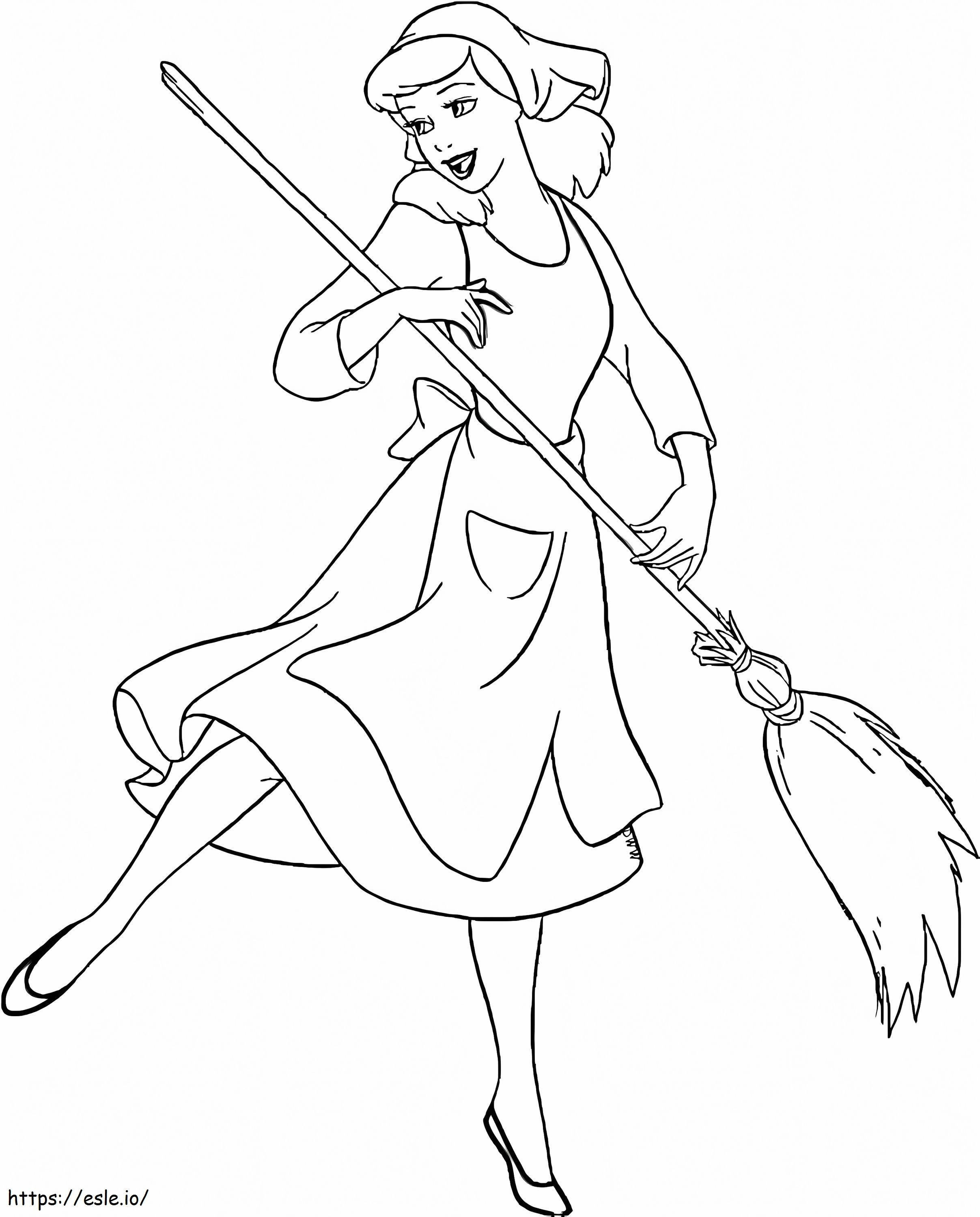 Cinderella With Broom coloring page