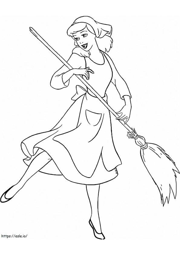 Cinderella With Broom coloring page