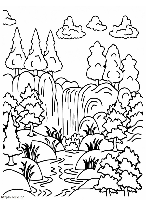Forest Waterfall coloring page