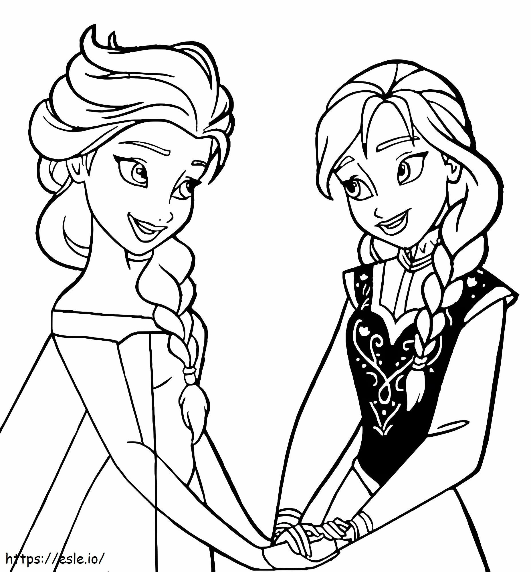 Elsa e Anna che si tengono per mano da colorare