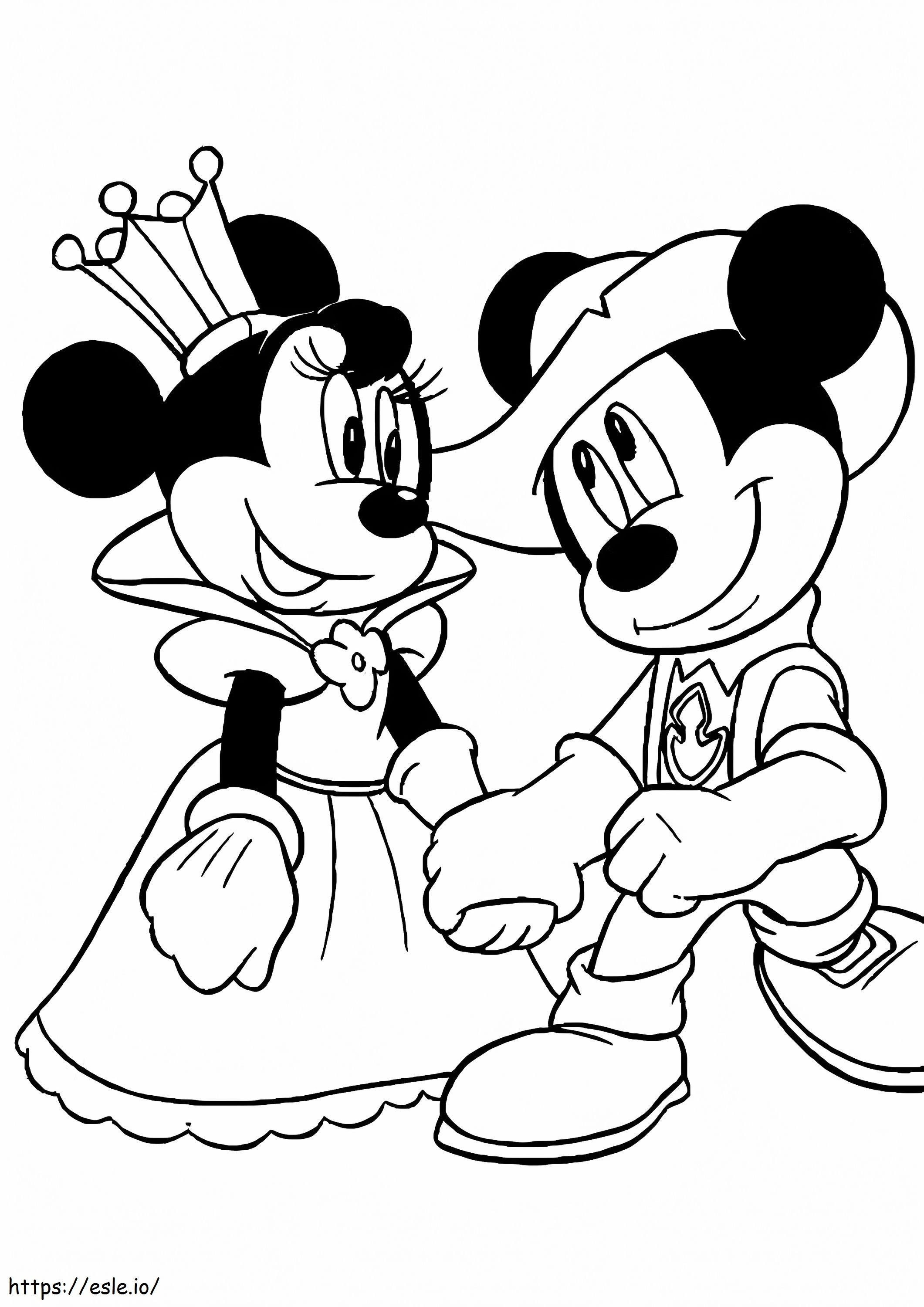 Coloriage Reine Minnie Mouse et chevalier Mickey Mouse à imprimer dessin
