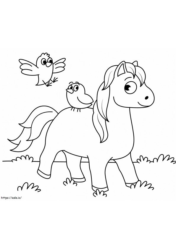 Horse And Birds coloring page