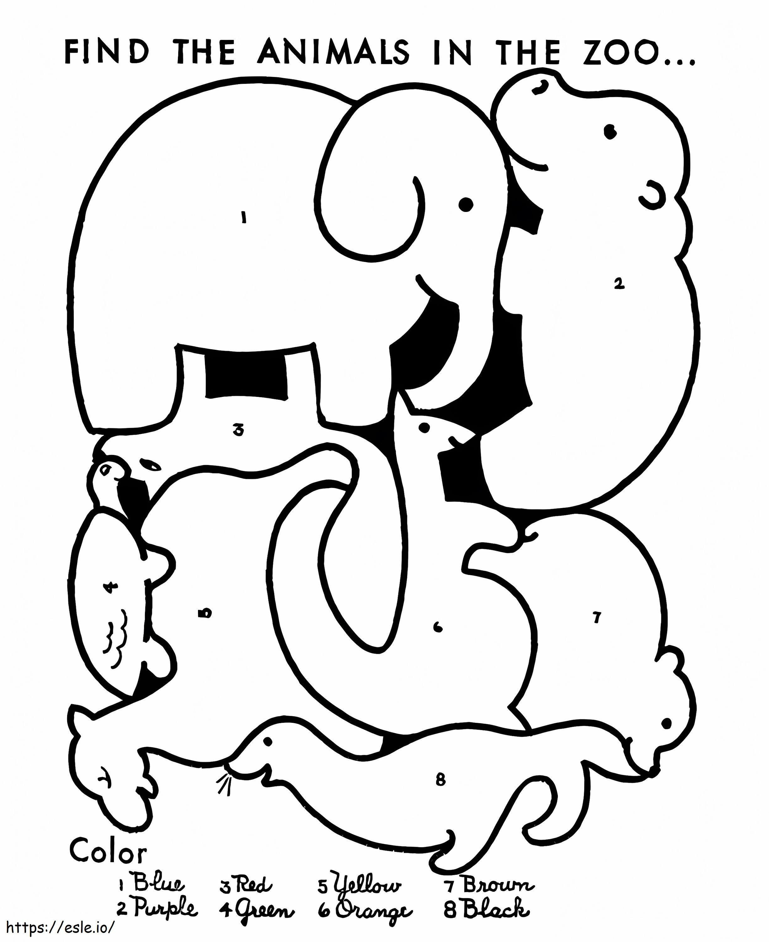 Zoo Animals For Kindergarten Color By Number coloring page