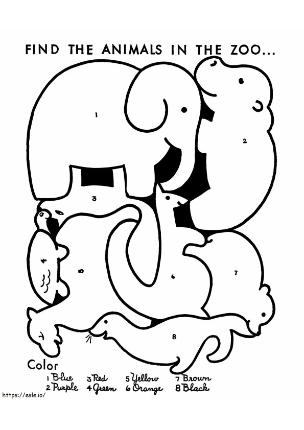 Zoo Animals For Kindergarten Color By Number coloring page