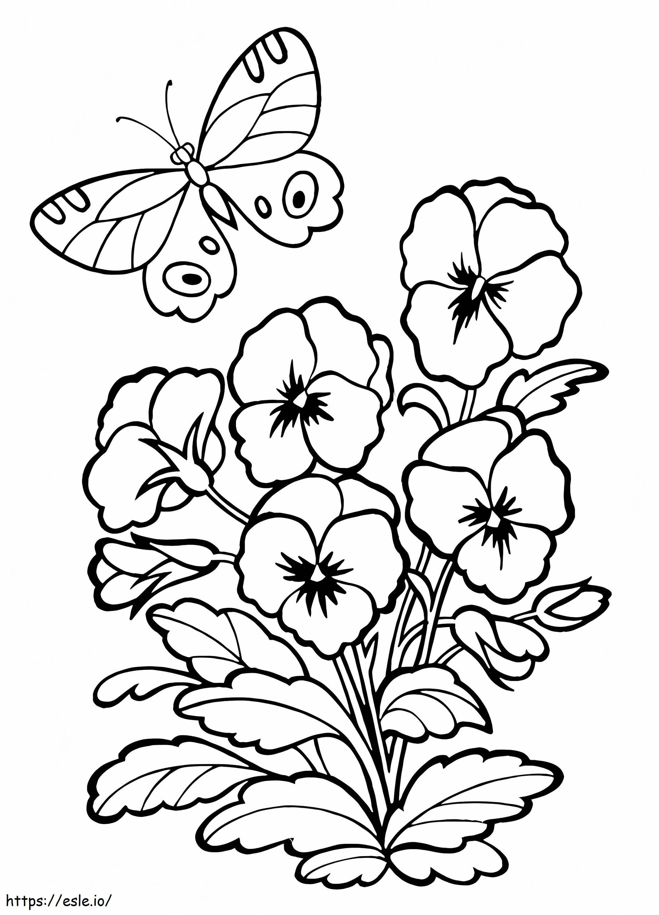 Pansies And Butterfly coloring page