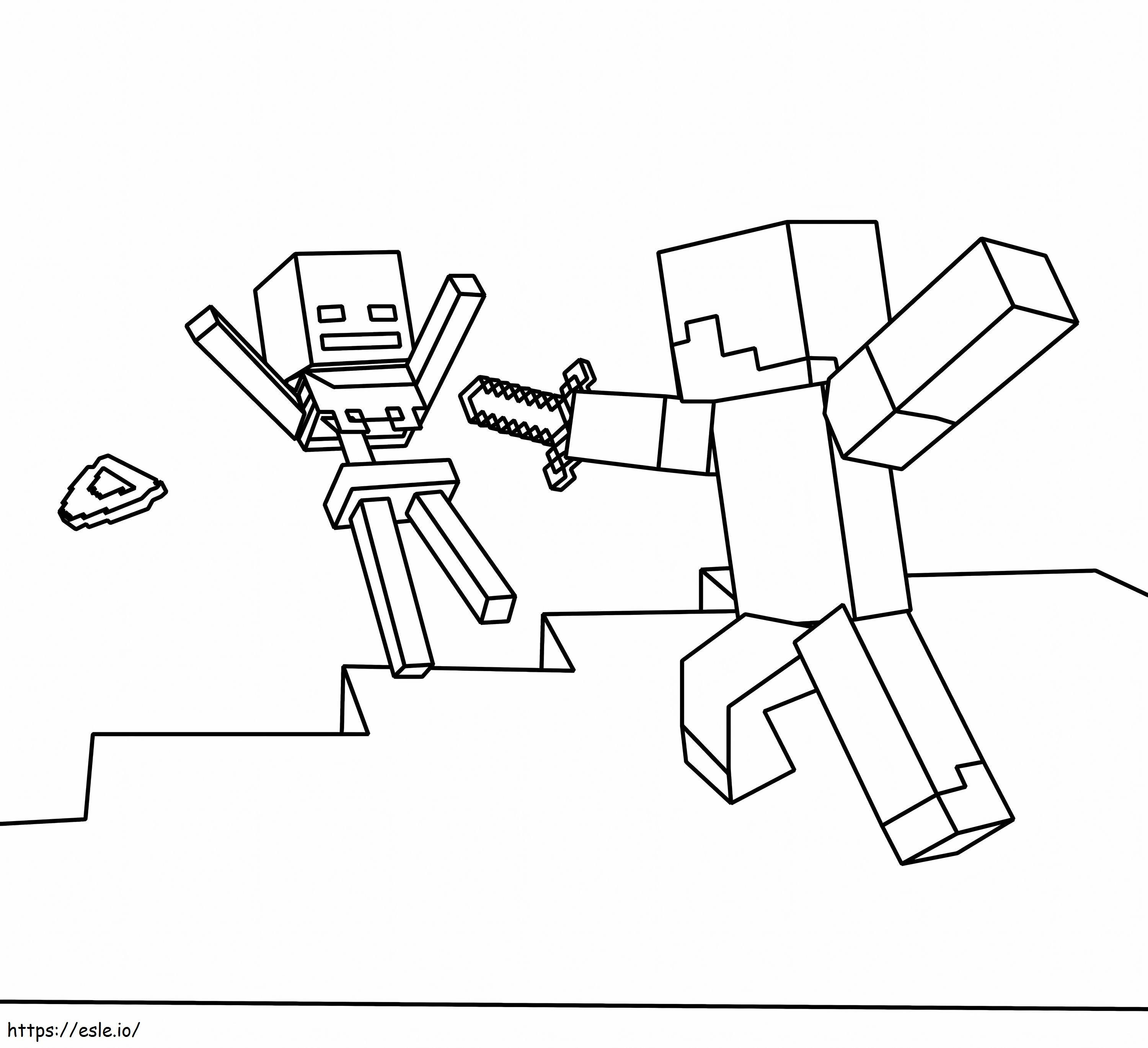  Imagen de Minecraft Steve y el esqueleto dentro para colorear