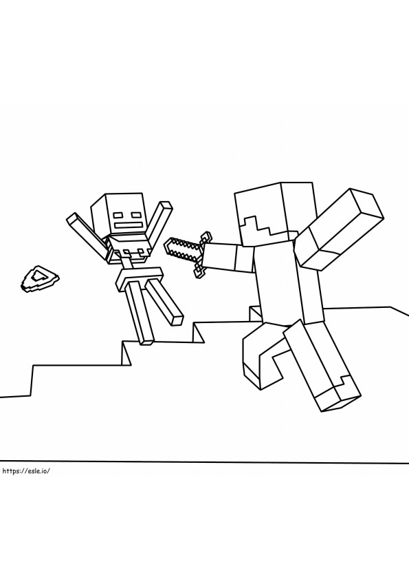  Imagen de Minecraft Steve y el esqueleto dentro para colorear
