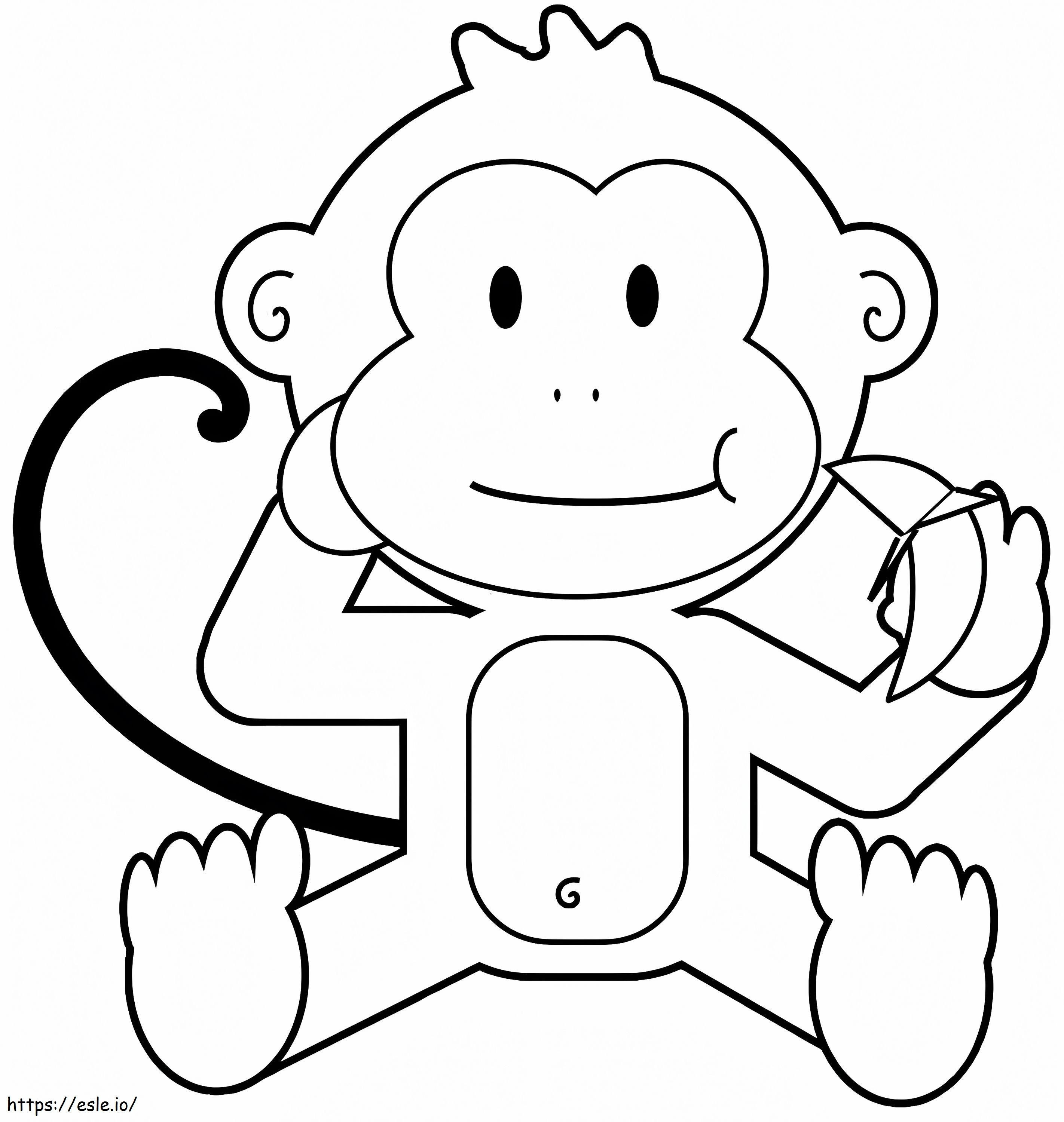 バナナを食べる漫画猿 ぬりえ - 塗り絵